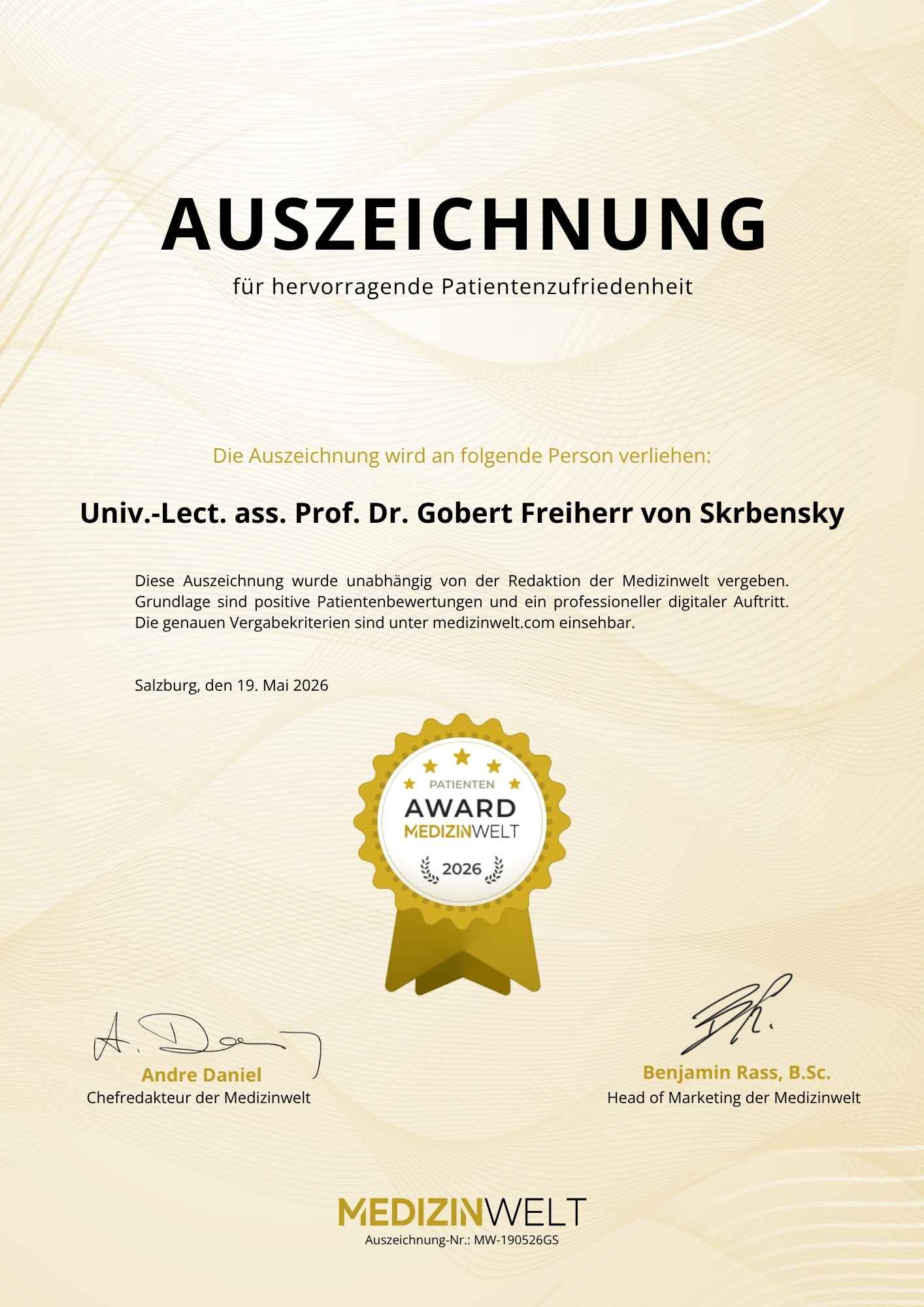 Auszeichnung Medizinwelt Award